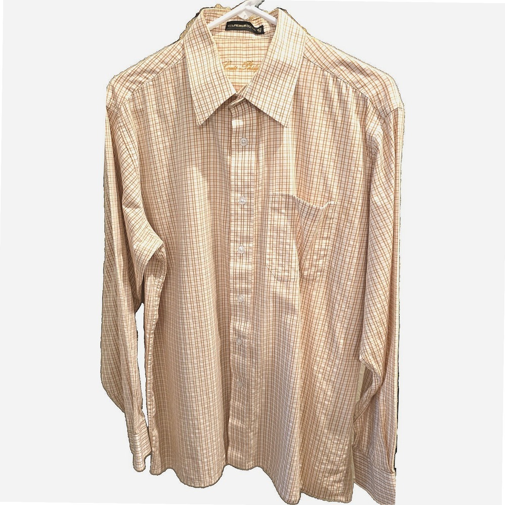 Louis Philippe Shirt Mens‎ Large 42 Plaid Long Sleeve Crown Cuff Button Up Dress